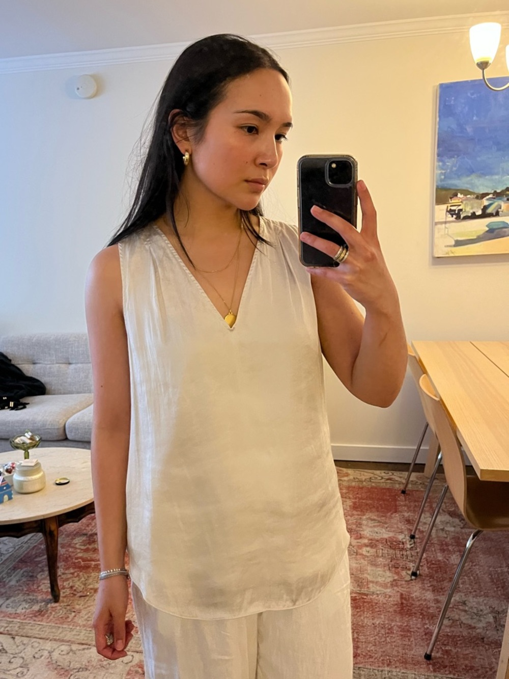 Banana Republic silver metallic V-Neck Sleeveless Top